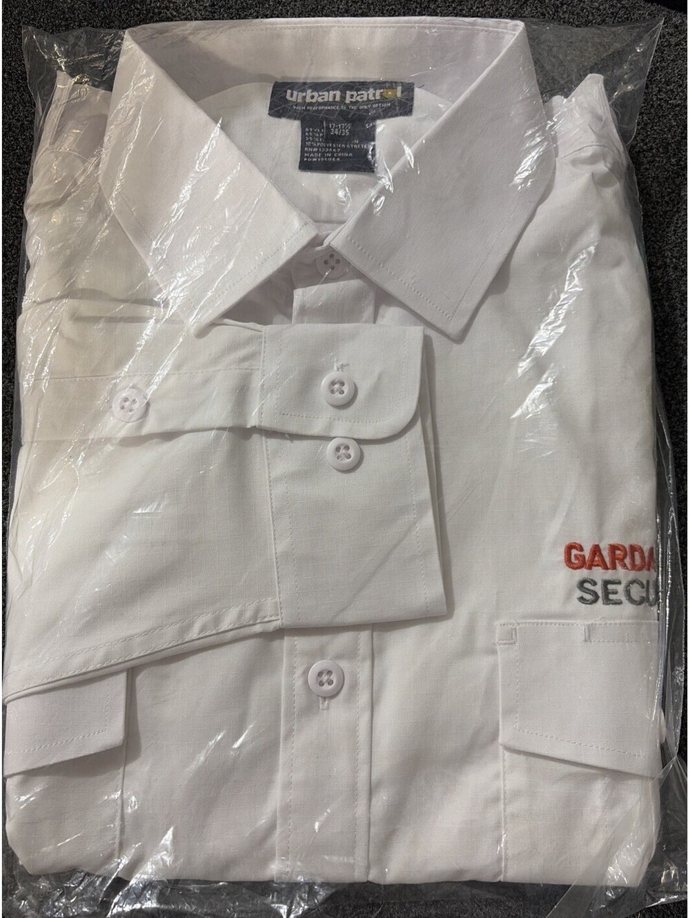 NWT Urban Patrol GARDAWORLD Security Services White Long Sleeve Shirt Size 17/35